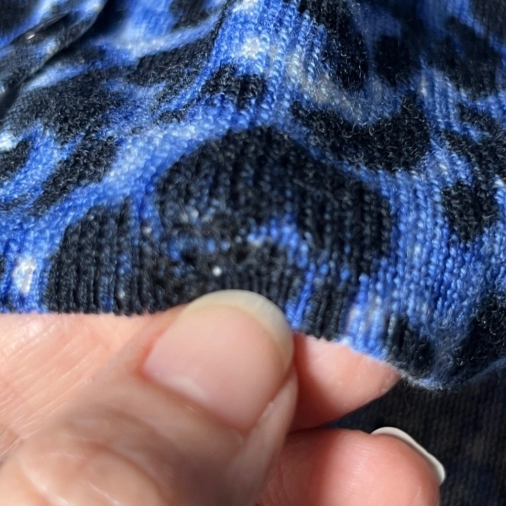 Merino Wool Leopard Cardigan Talbots Blue Black Animal‎ Print Classic Women L - Picture 10 of 13
